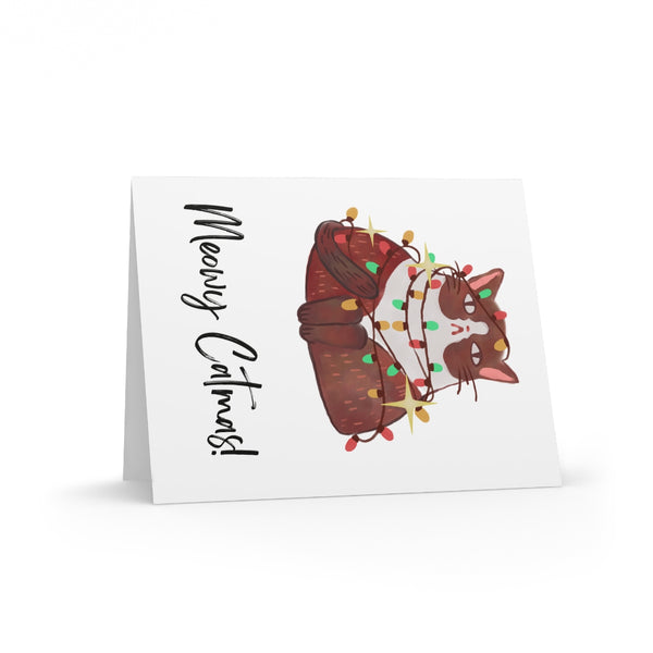 Meowy Catmas Card Festive & Happy Holiday Greeting Cards | Christmas Card Set with Envelopes (8, 16, and 24 pcs) Perfect Gift Message