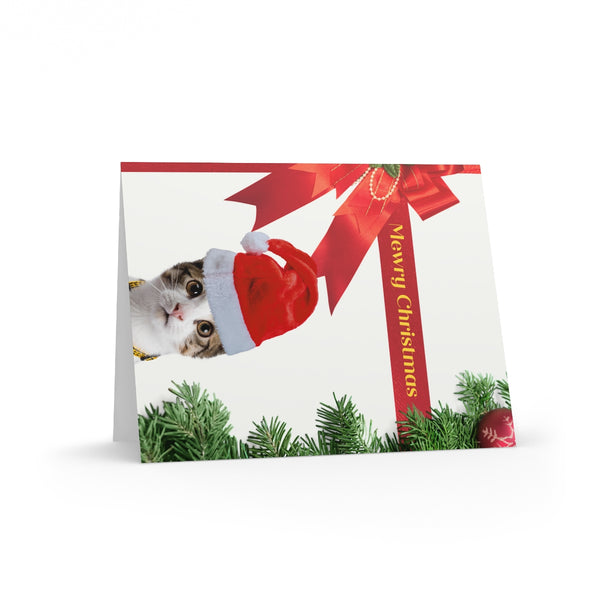 Santa Hat Cat Card Festive & Happy Holiday Greeting Cards | Christmas Card Set with Envelopes (8, 16, and 24 pcs) Perfect Gift Message