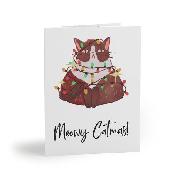 Meowy Catmas Card Festive & Happy Holiday Greeting Cards | Christmas Card Set with Envelopes (8, 16, and 24 pcs) Perfect Gift Message