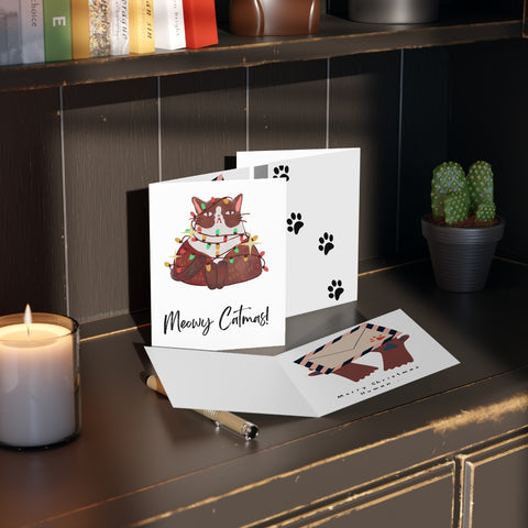 Meowy Catmas Card Festive & Happy Holiday Greeting Cards | Christmas Card Set with Envelopes (8, 16, and 24 pcs) Perfect Gift Message