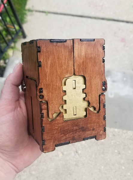 Handmade MTG Card Deck Box - Stained Wood with Gold Painted Accent