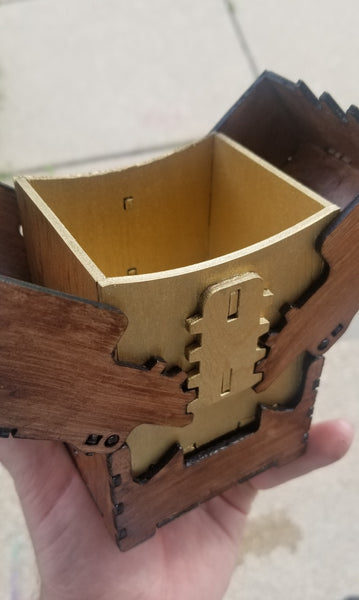Handmade MTG Card Deck Box - Stained Wood with Gold Painted Accent