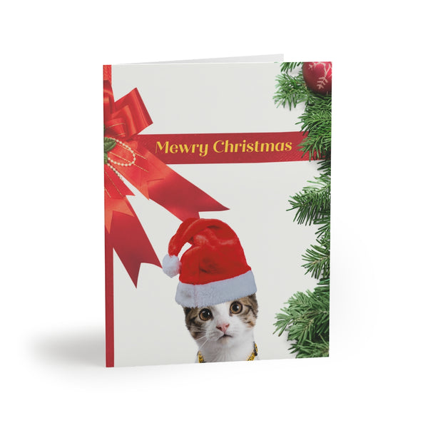 Santa Hat Cat Card Festive & Happy Holiday Greeting Cards | Christmas Card Set with Envelopes (8, 16, and 24 pcs) Perfect Gift Message