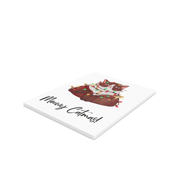 Meowy Catmas Card Festive & Happy Holiday Greeting Cards | Christmas Card Set with Envelopes (8, 16, and 24 pcs) Perfect Gift Message