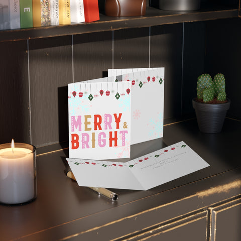 Merry and Bright Card Festive & Happy Holiday Greeting Cards | Christmas Card Set with Envelopes (8, 16, and 24 pcs) Perfect Gift Message