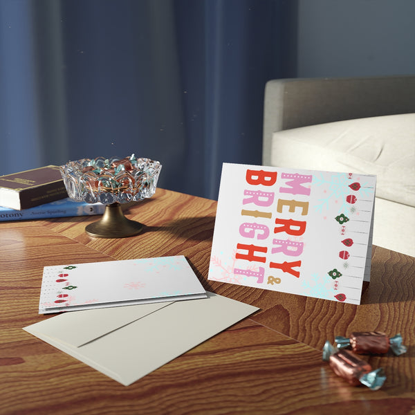 Merry and Bright Card Festive & Happy Holiday Greeting Cards | Christmas Card Set with Envelopes (8, 16, and 24 pcs) Perfect Gift Message