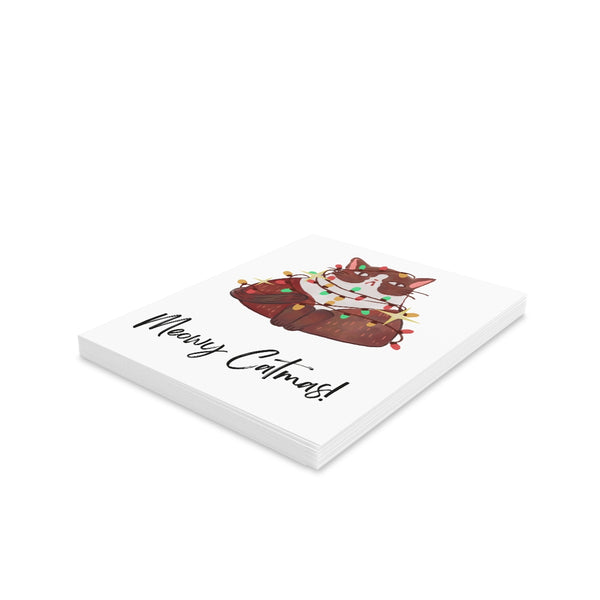 Meowy Catmas Card Festive & Happy Holiday Greeting Cards | Christmas Card Set with Envelopes (8, 16, and 24 pcs) Perfect Gift Message