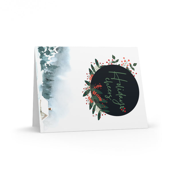 Holiday Cheer Cabin Card Festive & Happy Holiday Greeting Cards | Christmas Card Set with Envelopes (8, 16, and 24 pcs) Perfect Gift Message
