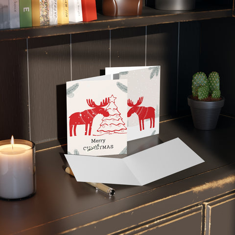 Merry Moosemas Card Festive & Happy Holiday Greeting Cards | Christmas Card Set with Envelopes (8, 16, and 24 pcs) Perfect Gift Message