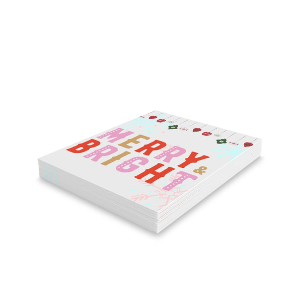 Merry and Bright Card Festive & Happy Holiday Greeting Cards | Christmas Card Set with Envelopes (8, 16, and 24 pcs) Perfect Gift Message